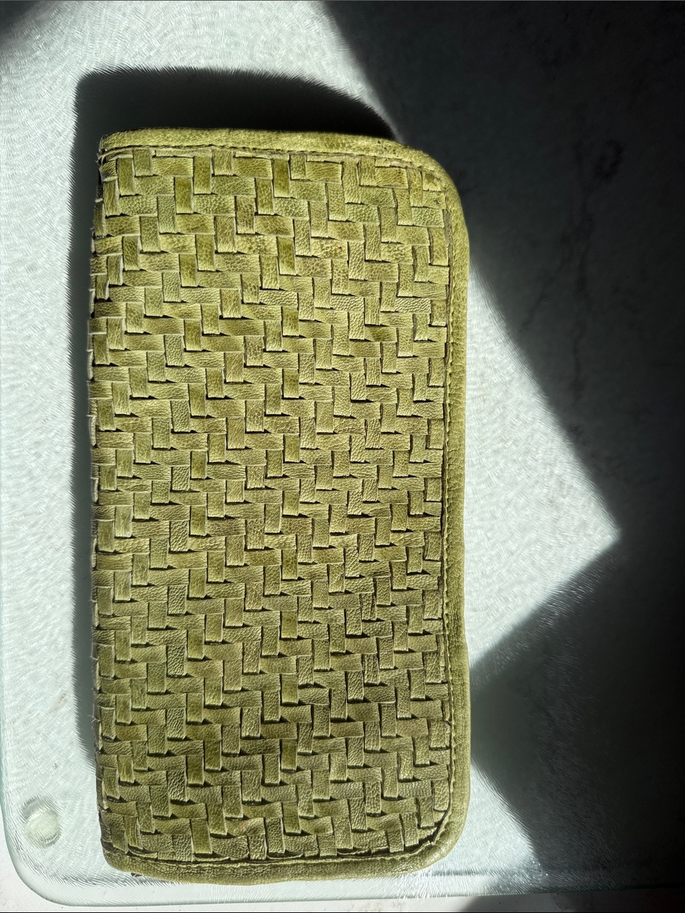 Woven Zip Phone/Wallet in Olive Green- Leather